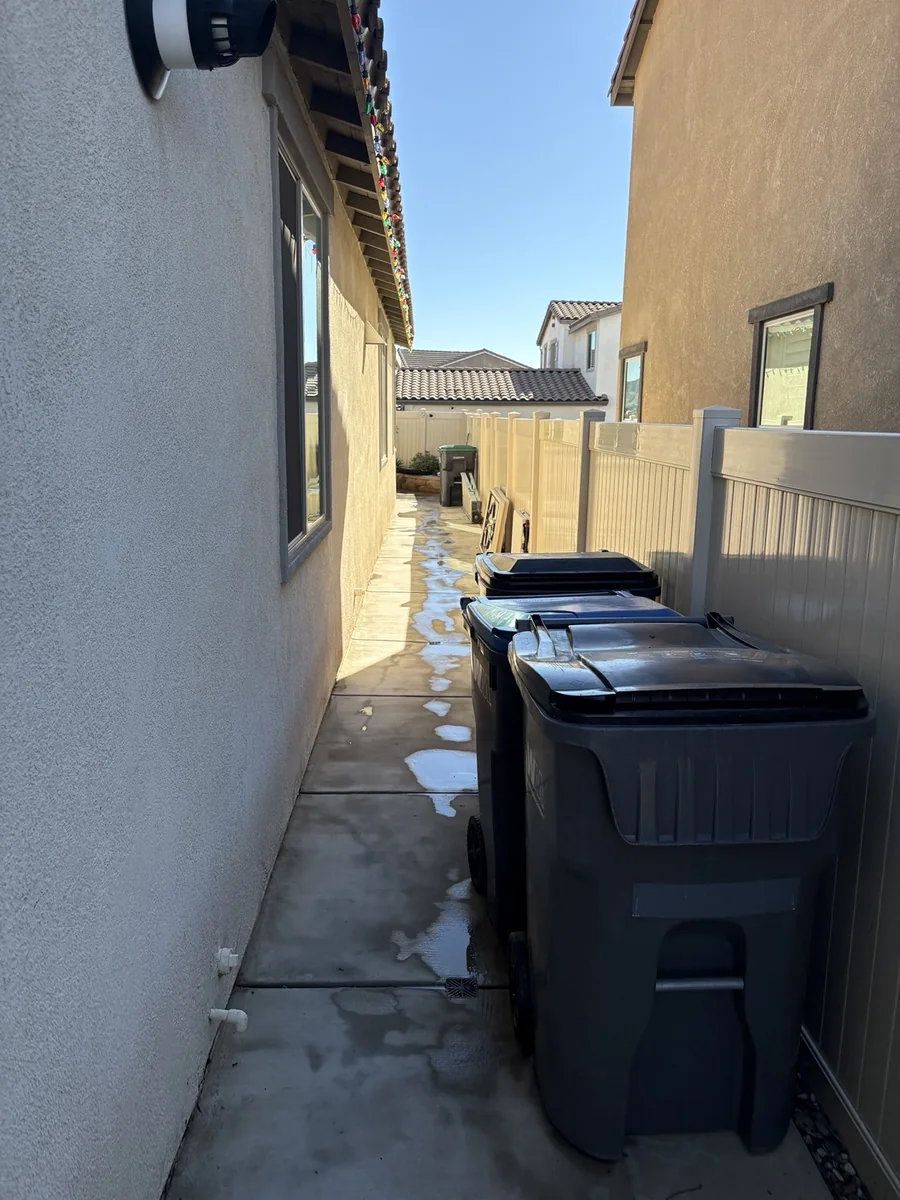 Concrete side yard after cleanup and washing